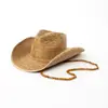 Sombrero de Vaquero de Ala Ancha con Cadena de Cuentas de Madera, Sombrero de Paja con Protección Solar, Moda Casual de Venta Caliente Transfronteriza Europea y Americana, Hoja de Girasol