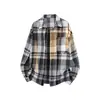 Jaqueta Camisa Xadrez Vintage Masculina Primavera e Outono Manga Longa Solta Versátil Casual para Casal Gola Reversível Camisa de Botão para Homens