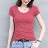Camiseta Negra de Manga Corta para Mujer 2024 Nuevo Verano Cuello Redondo Ajustada Versátil Camiseta Base Top Interior Camiseta de Media Manga