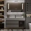 Juego de Gabinete de Baño de Madera Maciza Integrado con Roca, Lavabo Minimalista Moderno, Espejo de Lavabo, Lavabo de Tocador de Baño