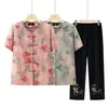 Ropa para Mujeres Mayores, Conjunto de Dos Piezas de Manga Corta para Abuela, Estilo Delgado para Señoras Mayores, Mamá de 60 Años, Camiseta de Verano, Talla Grande