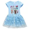 Nuevo Vestido de Niña Transfronterizo 2023 Algodón Estampado 3D Dibujos Animados Estrella Luna Malla Manga Corta Vestido de Princesa
