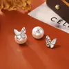 Aretes de Mariposa de Madreperla Natural con Circonita, Lujo Ligero, Modernos, de Alta Gama, Aretes Dulces y Elegantes, Aretes Estilo Diosa