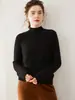 Suéter de cachemira suave y cómodo para mujer, con cuello semi-alto, color liso, tejido de punto de doble hebra de siete agujas, base gruesa, top básico versátil que estiliza la figura
