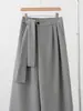 Calça feminina cinza médio de perna larga, novo design outono 2026, solta, casual, relaxada, moderna, versátil, calça reta estilo coreano