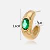 Europa y Estados Unidos venta caliente moda simple metal ovalado esmeralda verde acero inoxidable bañado en oro aretes en stock al por mayor