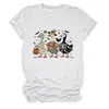 Amazon eBay Loja Independente Casual Divertido Feminino Três Patos de Halloween Múmia Fazendeiro Gola Redonda Manga Curta