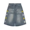 Marca de Moda Hip-Hop Europeo y Americano Transfronteriza Estampado de Estrella Shorts de Mezclilla para Hombre de Cintura Alta Rectos Casuales Holgados Pantalones Cortos
