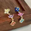 Pendientes de botón florales coloridos arcoíris vintage de plata de ley S925 para mujer, nicho, lujo ligero, personalidad, versátiles, nuevos, modernos