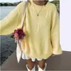 Suéter Pulôver de Malha Grossa Xadrez Estilo Europeu para Mulheres, Novo Outono/Inverno Solto com Ombro Caído Manga Longa Malha Macia Gola Redonda