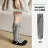 Meias Infantis Estilo Coreano, Meias Longas de Cor Sólida com Laço para Bebês, Meias de Meia-Panturrilha para Roupa de Pequena Princesa, Primavera, Malha Dupla