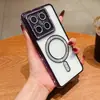Funda magnética galvanizada con perforación lateral para teléfono móvil, adecuada para Xiaomi 14t Pro 5g, carcasa blanda, película para lente Redmi Note14 Pro