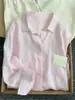 Camisa azul de linho estilo francês para mulheres, fina de verão, corte solto, estilo old money, top de algodão e linho de manga longa protetor solar