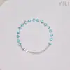 Pulseira de Aço Inoxidável com Zircônia e Pedras Azuis Full Diamond, Joia de Estilo Elegante, Pulseira Banho Galvânico Novo Estilo Chinês de Luxo Leve