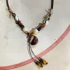 Atacado de corrente de suéter de cerâmica estilo étnico retrô acessórios de roupas geométricas outono e inverno suéter colar barraca fornecimento