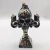 Portavelas de Calavera Retro Luz de Vela con Llama Simulada LED Decoración de Atmósfera de Horror de Halloween Adorno de Mesa