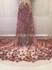 Tecido de Renda de Malha com Lantejoulas Africanas Bordado com Contas Renda de Lantejoulas Tecido para Vestido MN3097