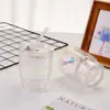 Taza de Bambú con Junta Láser Colorida al por Mayor, Taza de Vidrio con Popote, Taza de Café de Alta Temperatura Resistente de Moda, Taza de Regalo, Taza de Agua