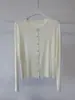 Suavidad Narrada LigeramenteOtoño Temprano Simple Cómodo Cardigan de Punto con Volantes Cuello Redondo de Tencel Acetato Lana Top para Mujer