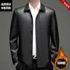 Promoção de liquidação de jaqueta de couro masculina nova em Haining, jaqueta de couro com gola reversa, comprimento médio, para pais de meia-idade, casual de negócios para outono e inverno