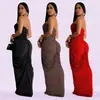 C7135 Transfronterizo Aliexpress Amazon Moda Europea y Americana Vestido Sexy Ajustado de Color Sólido para Mujer Vestido con Cuello en V Nuevo