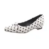 Sapatos femininos estilo coreano de bico fino com bolinhas e salto grosso para combinar com saias, laço estilo francês, sapatos rasos slip-on que aumentam a altura para mulheres