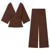 Comercio Exterior Transfronterizo 2026 Verano para Mujer Más Vendido Estilo Puro Deseo Top sin Espalda Profundo Cuello en V Manga Corta + Conjunto de Pantalones Anchos con Cinturón