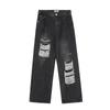 Jeans masculinos americanos de rua retrô com patch, design rasgado, nicho, calças casuais retas soltas modernas