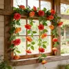 Enredadera de Rosas Artificiales Flor Falsa Colgante de Pared Planta Artificial para Decoración de Tubería de Calefacción en Sala de Estar Plástico Seda Flor Falsa Enredadera