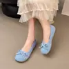 Sapatilhas estilo francês com laço e bico redondo, sapatos de fada, sapatos rasos e delicados para combinar com saias, sapatos de salto baixo simples para atacado