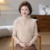 Camiseta básica de punto de otoño e invierno para madre, ajustada y holgada, talla grande 2026, suéter moderno casual versátil para mediana edad y personas mayores