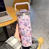 Copo Térmico Portátil de Mão para Duas Bebidas, Floral 3D, para Carro, Armazenamento Frio, Portátil, para Exterior, Vácuo, Copo de Presente