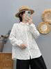 Camisa Floral de Algodón de Manga Larga para Mujer Primavera y Otoño Cuello Cuadrado Retro Literaria Suelta Casual Gasa de Algodón de Doble Capa Camisa para Mujer