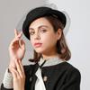Otoño e Invierno elegante sombrero de copa femenino tocado de banquete femenino rizado encaje lazo malla sombrero de pintor boina retro