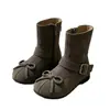 Botines Elegantes Retro para Niñas Otoño Invierno Nuevos Botas de Suela Suave para Niños con Lazo Punta Dividida Falsa Botas Chelsea Estilo Coreano Botas de Algodón