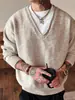Suéter Falso de Dos Piezas con Cuello en V Profundo "Estilo Old Money" de Fábrica para Hombre en Otoño e Invierno, Tendencia de Suéter de Punto de Gama Alta y Relajado