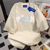 Camiseta Simples de Manga Curta com Estampa de Letras Estilo Coreano Versátil 2025 Verão Casual Solta Casal Gola Redonda Roupa de Trabalho Top