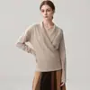 Nuevo Suéter de Cachemir Cruzado en el Cuello y Envolvente en el Pecho para Mujer Otoño/Invierno 2026, Camisa Base de Color Sólido, Corte Holgado, Suéter Adelgazante y Cálido