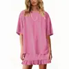 Comércio Exterior Transfronteiriço Amazon Europa e América 2026 Moda Casual Feminina Gola Redonda Camiseta Solta Saia Curta com Cintura Elástica Roupa para Casa