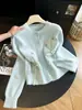 Nuevo cárdigan de punto para mujer, estilo suave de otoño e invierno, cuello redondo, versátil estilo coreano, top cárdigan de punto floral para mujer, moderno