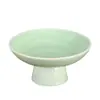 Bandeja de té y bocadillos simple de celadón con base alta, bandeja de ofrendas Zen estilo chino, para sala de estar del hogar, exhibición de bocadillos, pasteles y frutas, bandeja de almacenamiento de cerámica