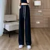 Roupas Femininas Plus Size: Calça Casual de Seda Gelada Fina para Mulheres, Cintura Alta, Emagrecimento, Caimento Fluido, Calça Reta Larga Solta