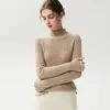 Súper bonito~ Elegante ribete de encaje con volantes y orejas de madera, elegante top base para la moda de otoño e invierno, suéter de punto suave y esponjoso de cuello medio alto