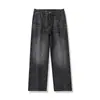 Calça Jeans Patchwork Estilo Americano para Homens, Nova Tendência da Marca Primavera 2026, Cool e Estilosa, Toque de Luxo, Calça Reta Larga de Cintura Alta