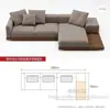 Sofá de nogal estilo japonés wabi-sabi con chaise longue para villas grandes, sofá de esquina de madera maciza creativo para sala de estar con tapicería de tela tecnológica