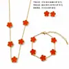 Nuevo Conjunto de Tres Piezas de Lujo de Nicho de Alta Gama, Collar, Pulsera y Pendientes de Acero de Titanio con Trébol de Cinco Hojas de Doble Cara para Mujer, Venta al por Mayor Transfronteriza