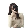 Suéter de Tricô Elegante de Outono Ultrafino com Decote V Estiloso Pulôver Elástico Slim de Manga Longa Top Suéter Básico para Mulheres