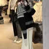 Suéter de Punto Retro Estilo Fair Isle de Cuello Único para Mujer, Primavera 2026 Estilo Coreano Jacquard Suéter Holgado