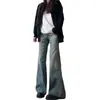 Jeans retro de cintura alta Han Ting para mulheres, um novo estilo primavera/outono com design emagrecedor e uma perna única ligeiramente flare