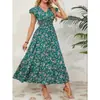 Comercio Exterior Transfronterizo Ropa de Mujer Europea y Americana Verano Nueva Moda Floral de Manga Larga Cintura Ceñida Vestido Acampanado